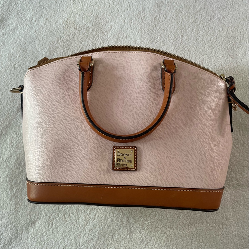 Dooney & Bourne baby pink and tan handbag with shoulder strap